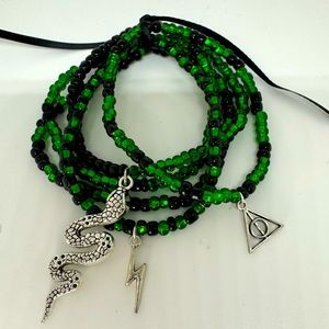 Snake Stetchy Charm Bracelets Green Black Handmade